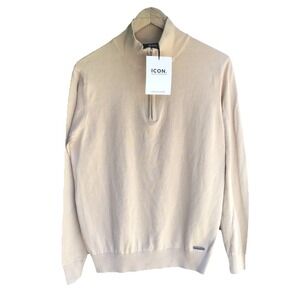 ICON Amsterdam Santoni Half Zip Knit Sweater Irish Cream Size Small NWT